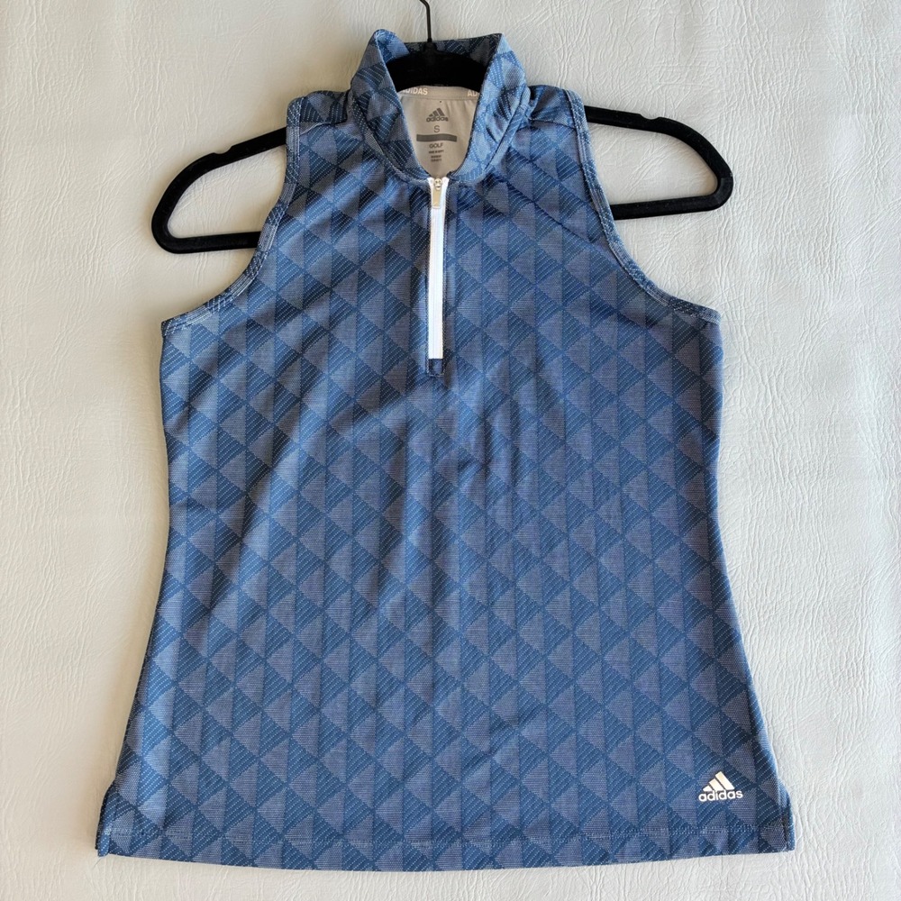 Adidas Golf Tennis Women Blue Geometric Sleeveless 1/4 Zip Tennis Top Small